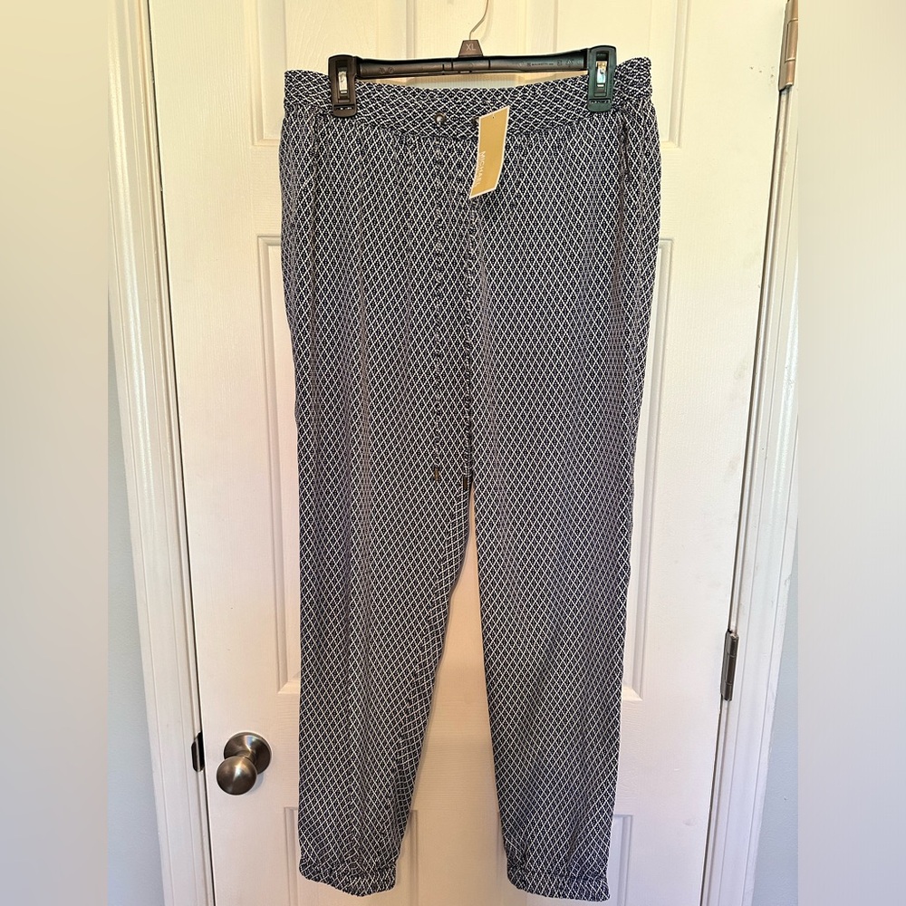 Michael Kors Polyester Pants Blue & White Patterned Size Large